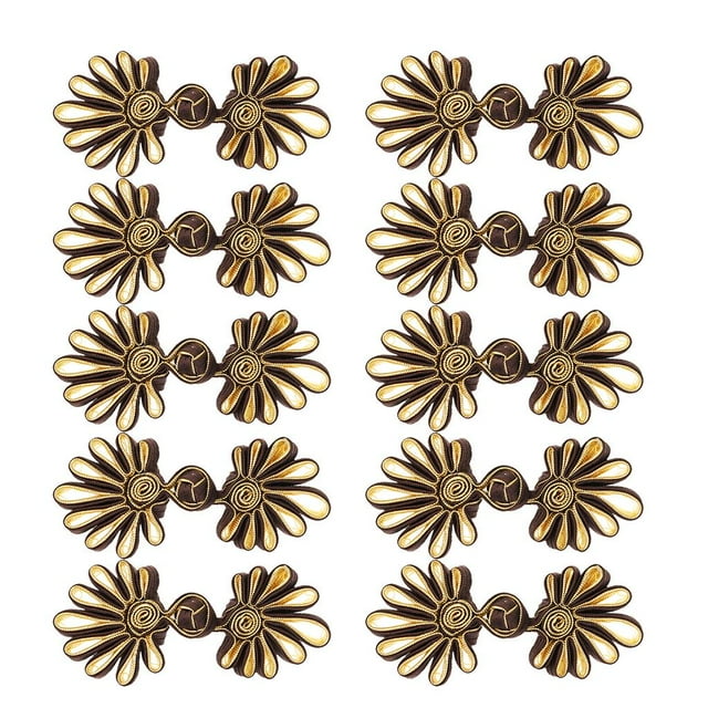 Decodeary Frog Knot Closure Buttons Chinese Frog Knot Flower Fastener Handmade Sewing Accessories Pack Cheongsam Buttons coffee and gold