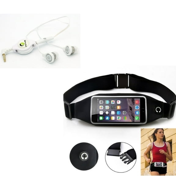 Belt Band Running Waist Bag w Headphones Retractable Earphones for Samsung Galaxy S10e/S10/Plus - Sports Gym Workout Case, Hands-free Headset Handsfree Z3V