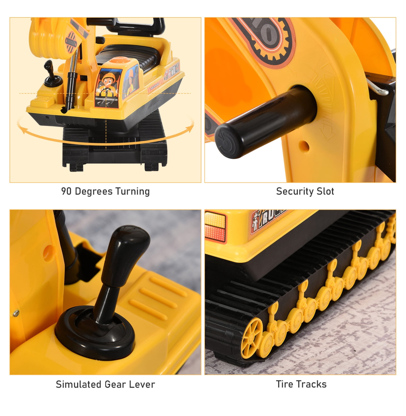 NO POWER Ride On Excavator Toy Tractors Digger Movable Scooter Walker Pretend Play Toddler Construction Truck Basket Storage For Boys Girls 3 Years Old Yellow Black Yellow + Polypropylene