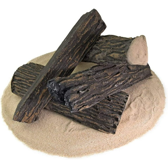 Ceramic Wood Fire Logs | Fireproof Ceramic Decorative Logs for Indoor and Outdoor Fire Pits and Fireplaces – Dark Pine, Set of 4