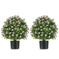 thumbnail image 1 of Costway 2 Pack Artificial Boxwood Topiary Ball Tree Faux Shrub Bushes with Flowers Purple, 1 of 10