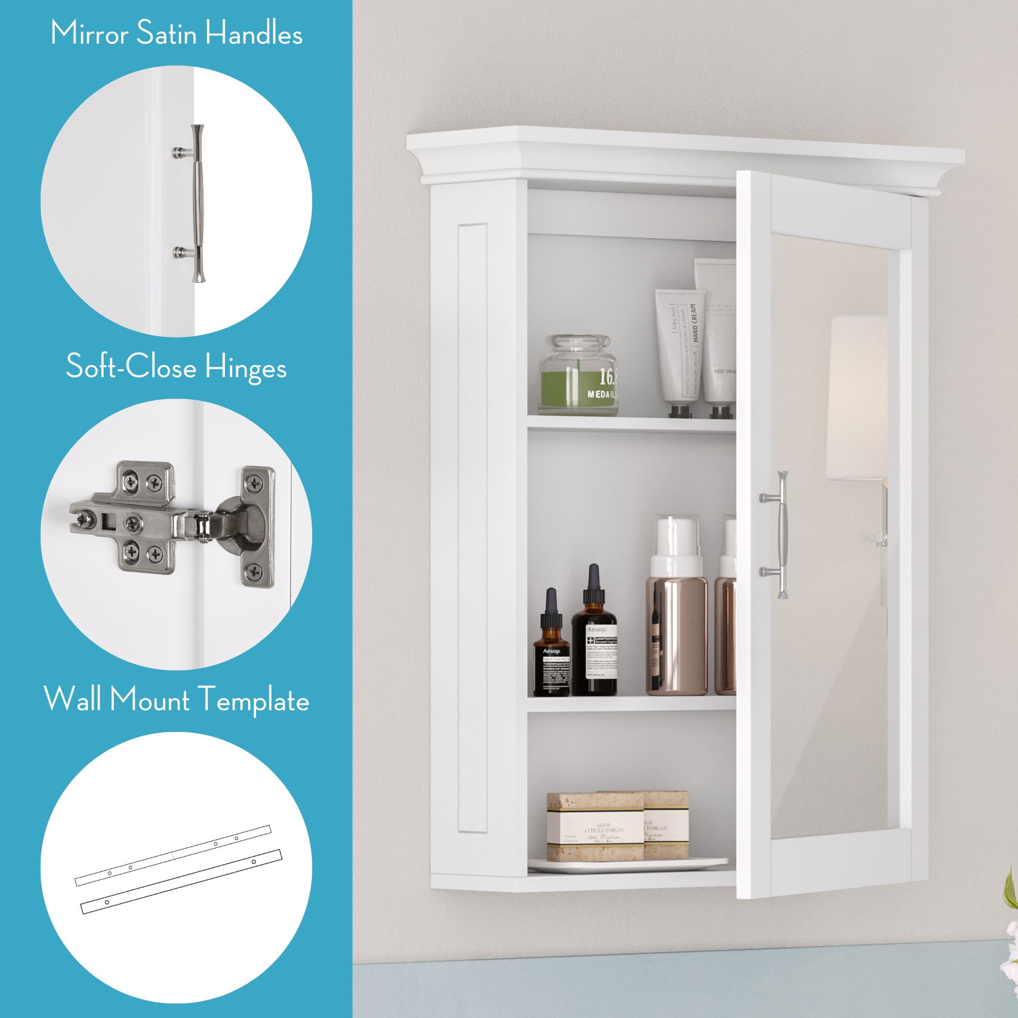 RiverRidge Somerset 1-Door Bathroom Mirror Wall Mount Storage Medicine Cabinet - White
