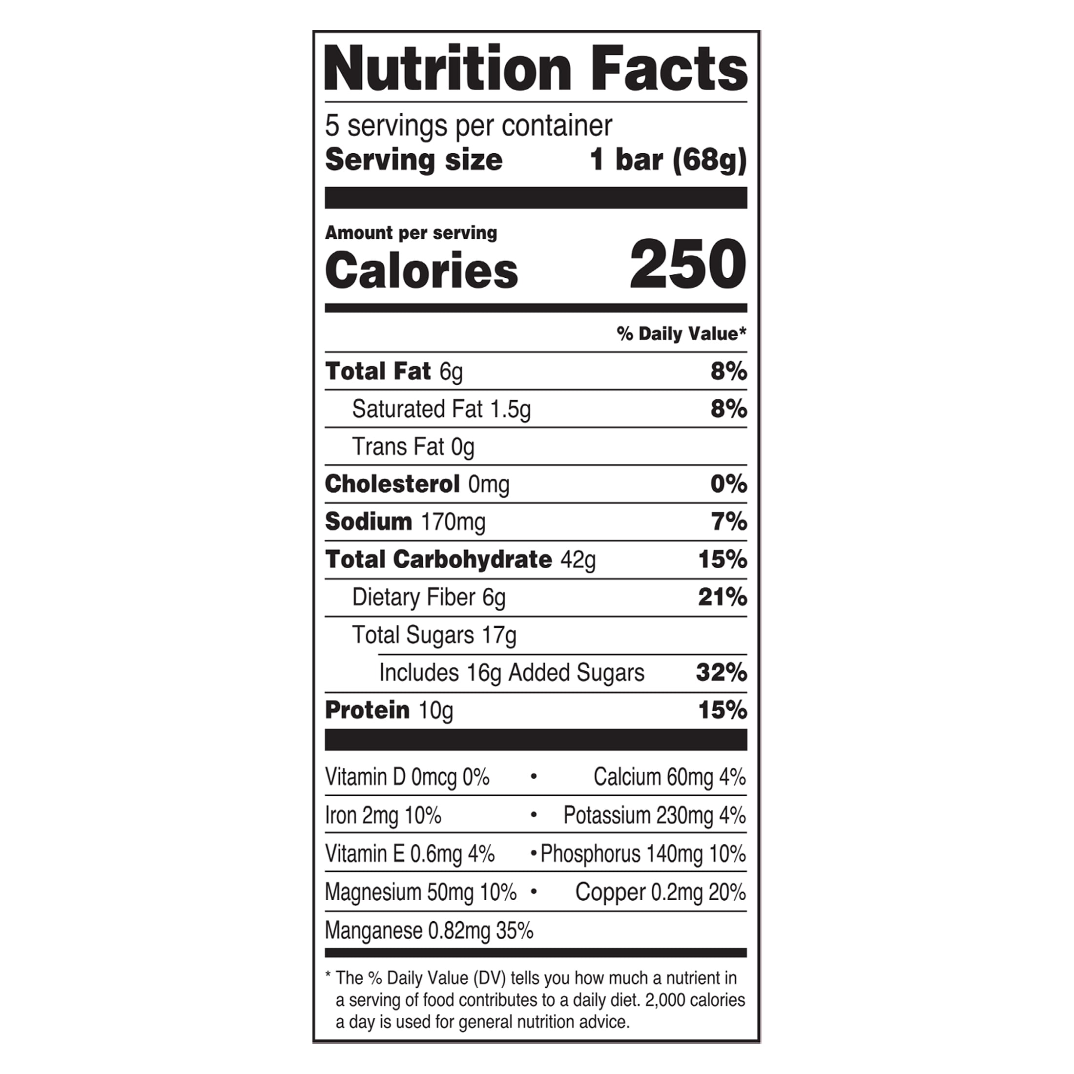 Great Value Energy Bar, Chocolate Chip, 2.4 oz, 5 Count