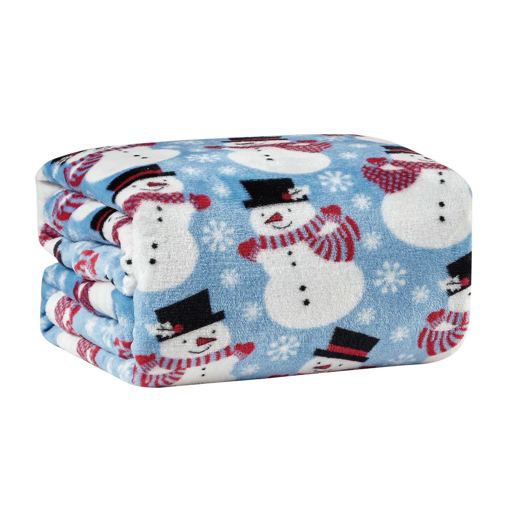 Kate Aurora Holiday Living Winter Blues Snowman Christmas Ultra Soft And Plush Hypoallergenic Throw Blanket
