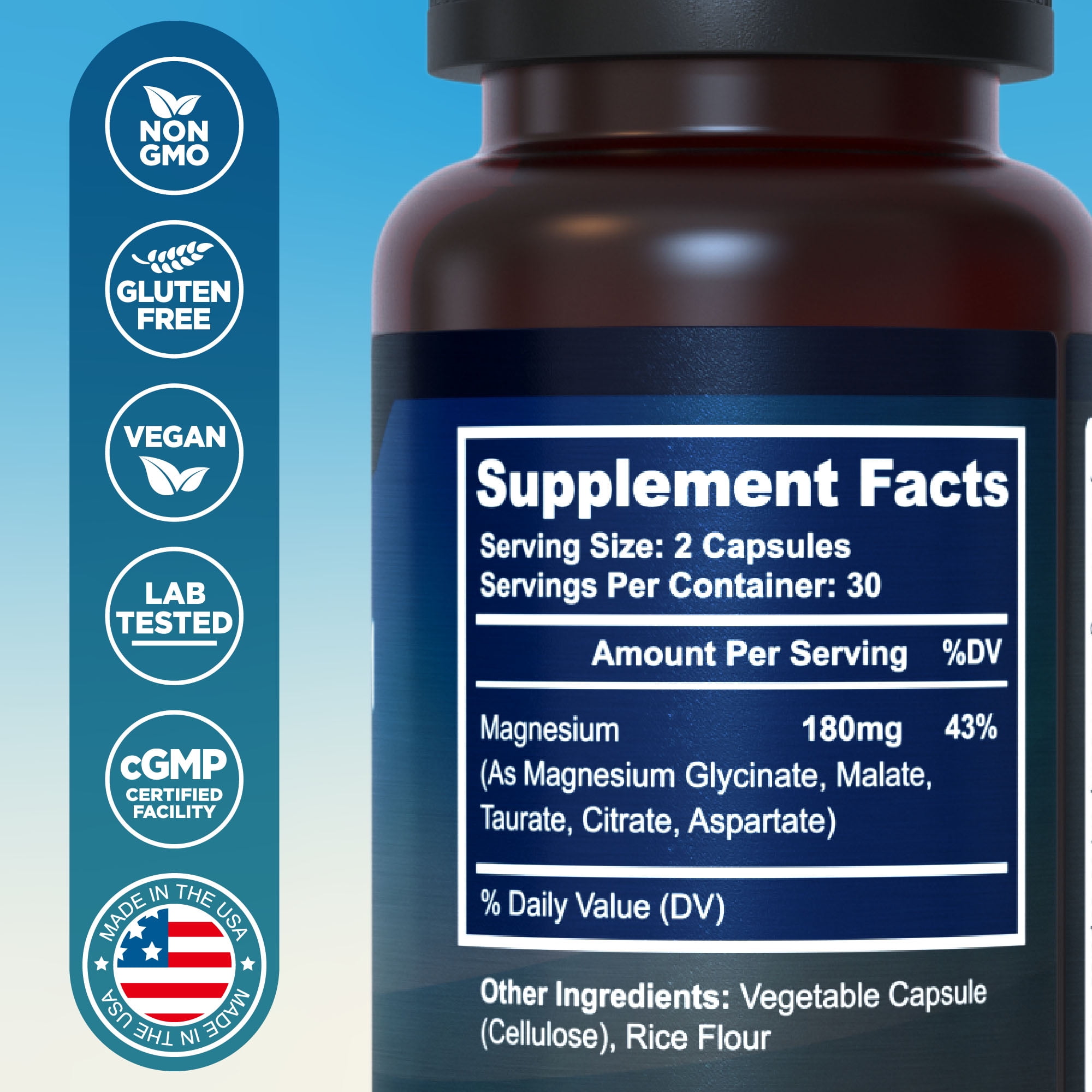 MyoActivo 5-in-1 Magnesium Complex - High Absorption - Chelated Magnesium Glycinate, Malate, Citrate, Taurate, & Aspartate for Calm, Stress, Muscles, Bones | 60 Capsules | Magnesium Supplement