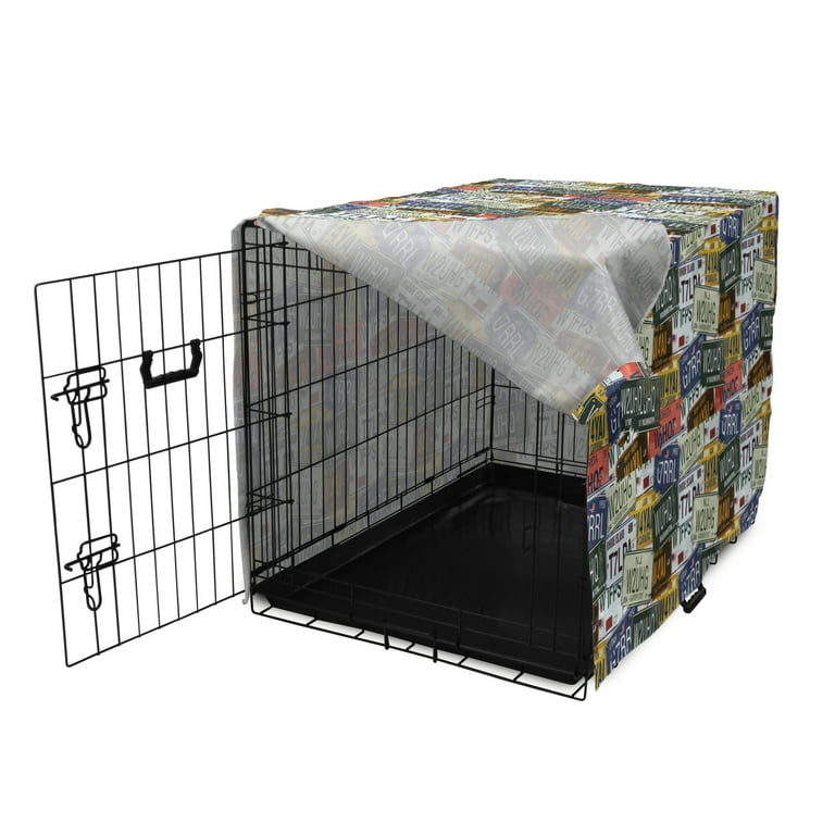 Vintage Dog Crate Cover Original Retro Style License Plates Personalized Creative Travel Vacation Easy to Use Pet Kennel Cover Small Dogs Puppies