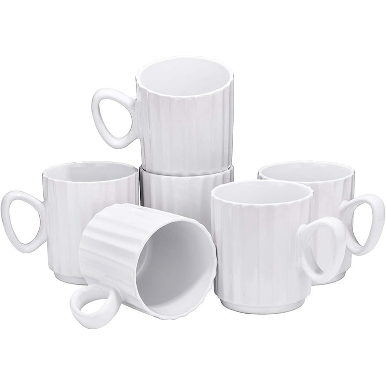Set of 6 Coffee Mug Sets, 14 Ounce Ceramic Coffee, Ribbed Large-sized Black Coffee  Mugs Set Perfect for Coffee, Cappuccino, Tea, Cocoa, Cereal, White 