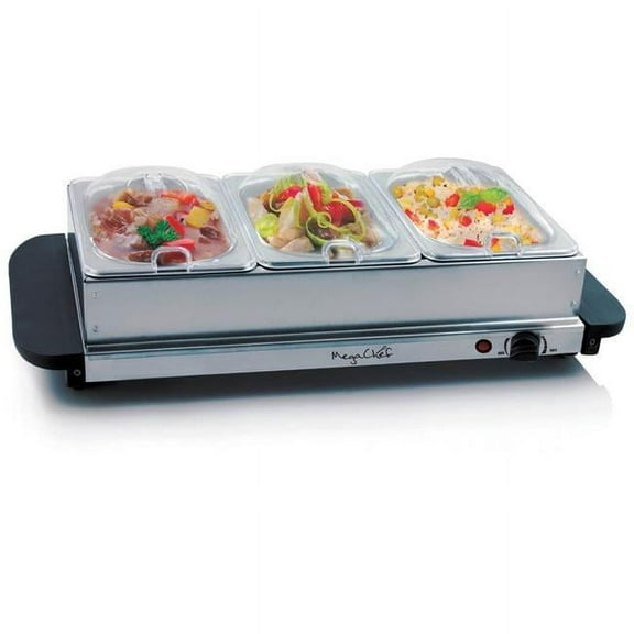 Buffet Server & Food Warmer with 3 Removable Sectional Trays, Heated Warming Tray & Removable Tray Frame