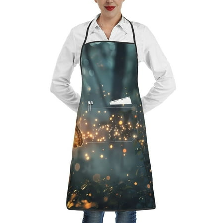 

Gaeub Magical Butterfly In Forest Kitchen Cooking Aprons Adjustable Bib Apron Waterdrop and Oil Resistant Kitchen Chef Apron for Women Men