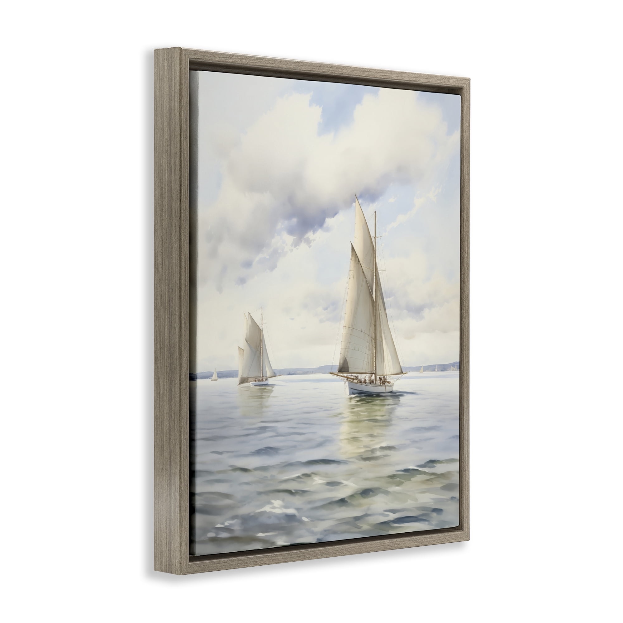 Stupell Industries Sailing Toward a Tranquil Horizon Brown Framed Floater Canvas Wall Art, design by LSR Design Studio