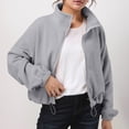 thumbnail image 4 of Women's Crewneck Sweatshirts with Zipper Solid Color Comfy Lightweight Jackets Long Sleeve Basic Y2K Pullover Sweater, 4 of 6