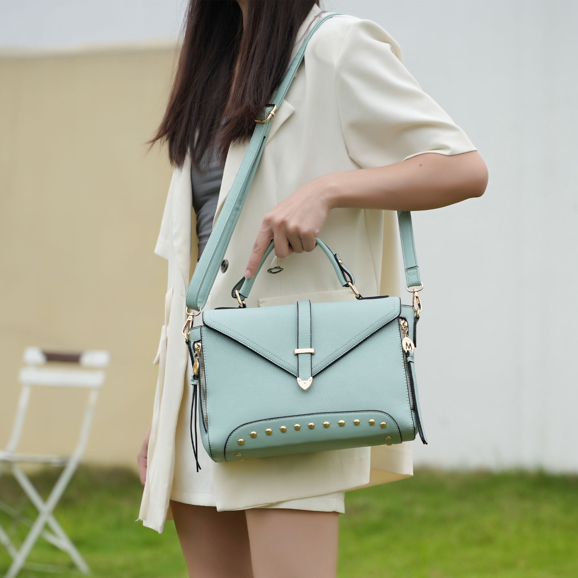 MKF Collection Angela Women Satchel Bag Vegan Leather, Crossover Purse Handbag by Mia K - Blush