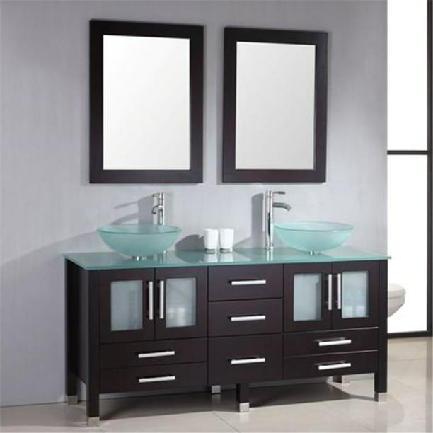 Glass Double Vessel Sink Vanity Set, How To Make A Single Sink Vanity Into Double