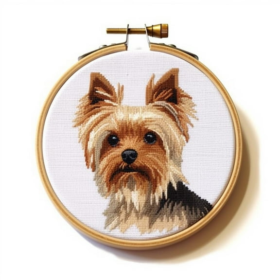 Generic Yorkshire Terrier Stamped Cross Stitch Kits for Beginners Easy with Hoop 11CT Needlepoint Embroidery DIY Counted Cross Stitch Kits Art Craft Wall Decor 35x35cm(1)