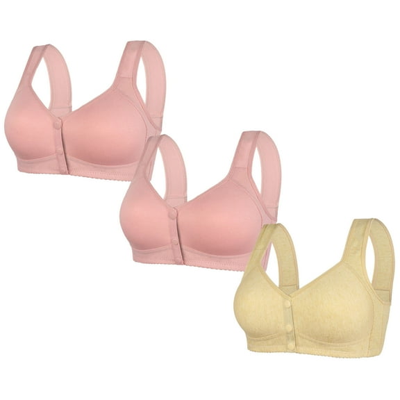 Wancir 3 Pack Daisy Bras Womens Front Button Snaps Closure Wireless Bralettes Older Women Full Coverage Bras Comfy