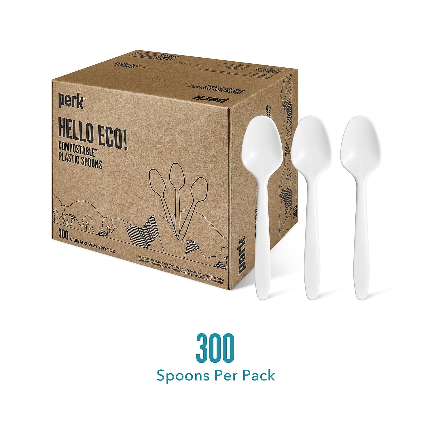 Perk Eco-ID Mediumweight Compostable Cutlery | Teaspoon | White | 300/Pack