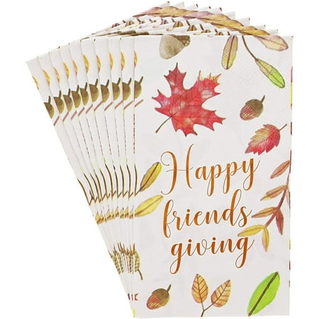 50PCS Friendsgiving Thanksgiving Paper Dinner Napkins Disposable, Decorative Autumn Leaves Fall Design, 7.9 x 4.4 inches folded