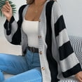thumbnail image 6 of Uootdi Women's Striped Knit Cardigan Button Front Open Stitch Sweater Long Sleeve Loose Fit Casual Fall Fashion Trendy Outerwear Cozy Knitwear Gray Women Top, 6 of 6