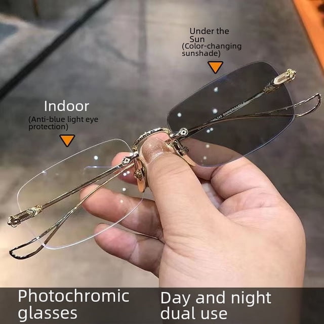 Las gafas de hombre con luz cuadrada pequeña sin marco de estilo se pueden equipar con un grado de miopía para hombres con luz azul anti-luz