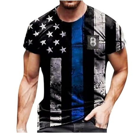 Black Friday Deals 2021！Tuscom Fashion Man Casual O-Neck Independence Day Short Sleeve Loose T-Shirt Blouse Gifts for Family