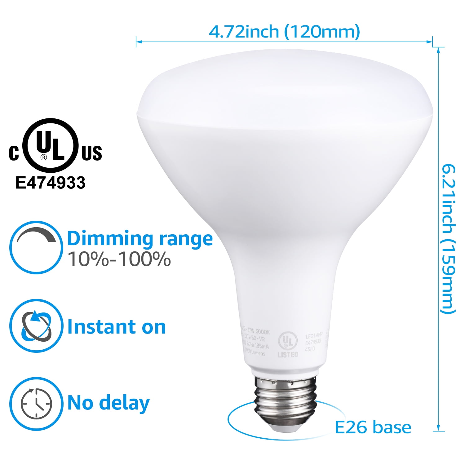 8 Pack BR40 LED Light Bulbs, 17W=100W, 1400lm, Dimmable, E26 Base, Indoor Flood Light for Cans, Recessed Kit, 5000K Daylight