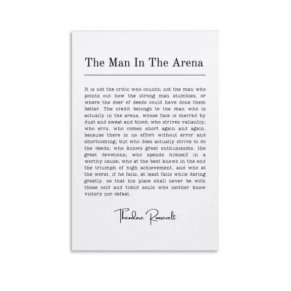 The Man In The Arena Theodore Roosevelt Poster Motivational History Quote Canvas Art Poster