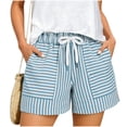 thumbnail image 5 of Tqcoqu Women's Summer Casual Shorts with Pockets,Striped Drawstring Elastic Waist Y2k Shorts,2026 Spring Summer Trendy Pants,Light Blue Women's S-XXL, 5 of 7