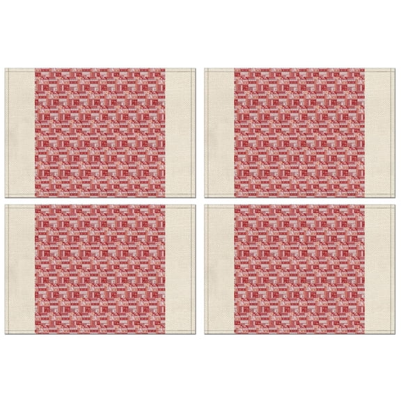 Red Christmas Patchwork Pattern Summer Placemats Table Placemats Set Of 4-Linen Kitchen Washable Placemats Table Mats 11.8"x17.7" Non-Slip Heat Resistant