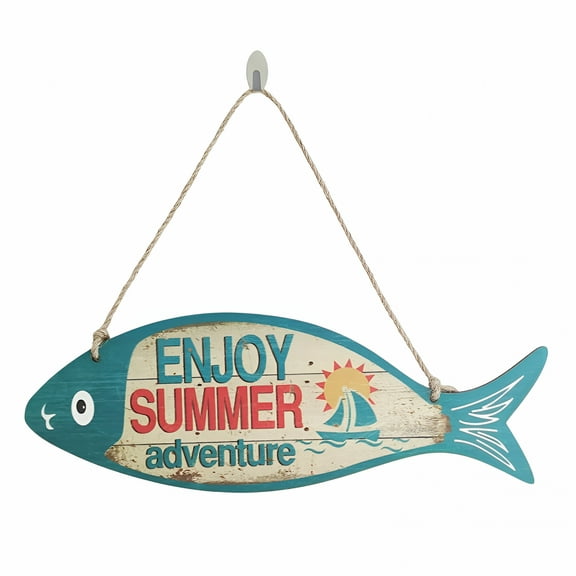 LAMIRO Summer Wooden Fish Welcome Sign Nautical Wall Art Decor Hanging Vintage Fish Ornament Sign Decor Sign Home Bathroom Office Beach Hawaii Themed Decoration Wood