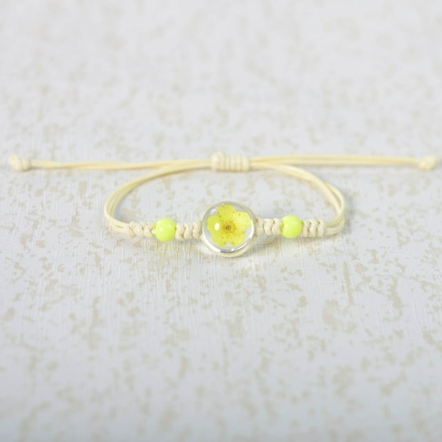 Nvzi Pulsera de flores hecha a mano - Pulsera de resina, pulsera ajustable, pulsera de flores - 2 piezas, amarillo narciso