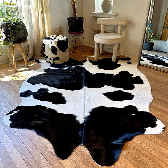 Genuine Cowhide Rug - Natural Black and White Rugs for Living Room & Bedroom Aesthetic - Real Cow Hide Rug for Rustic Home Decor - Authentic Black & White Collection 6x6-7ft