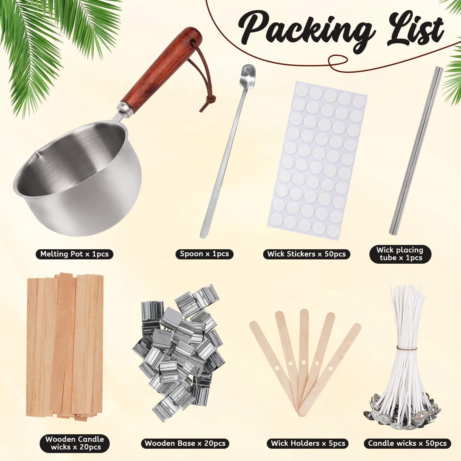 Candle Wicks for Candles Making Including Melting Pot 2 Types Wick Wick Stickers Wick Holders Wick Placing Tube All-in-One Starter Set DIY Soy Beeswax Paraffin