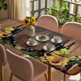 thumbnail image 3 of Red Wines Table Cloths for 8 Foot Rectangle Tables, Champagne Grapes Galsses Country Wooden Plank Patio Waterproof Elastic Fitted Tablecloths, Washable Rectangular Table Cover for Camping, 3 of 8