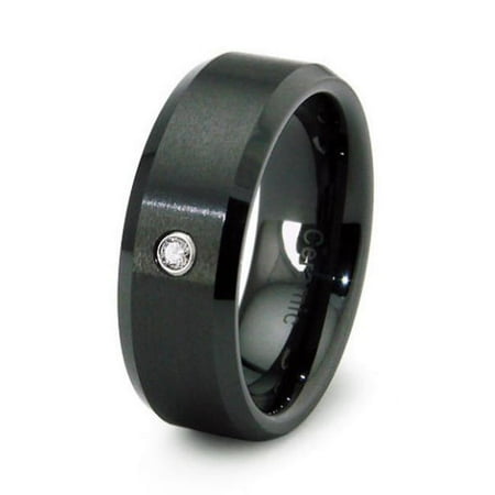 EWC R40038D-135 Black Ceramic Ring Beveled Edge with Diamond 0.04ctw - Size 13.5