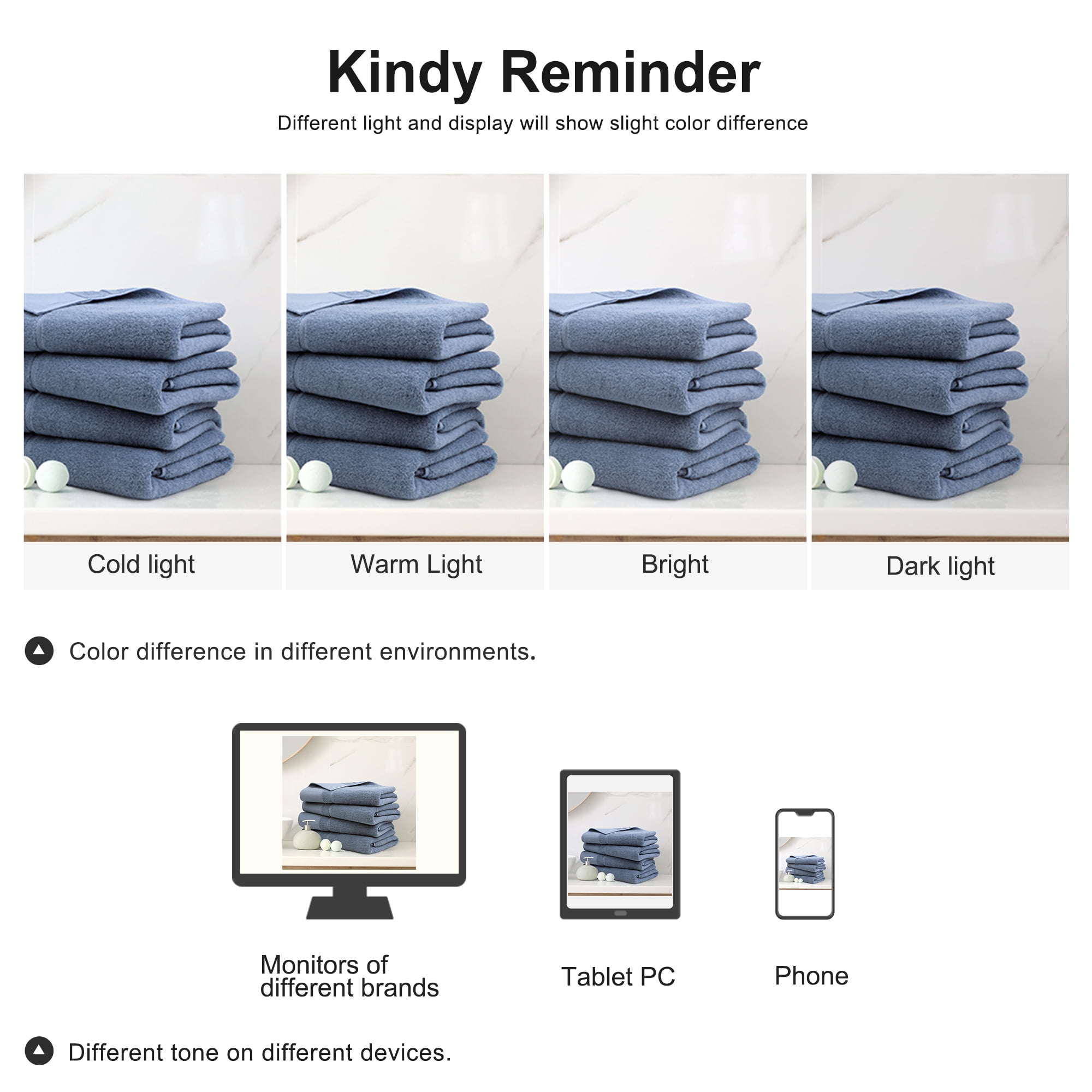 REGALWOVEN Bath Towel Set 27" x 54", Soft 100% Combed Cotton 600 GSM Luxury Towels  for Bathroom Kitchen Steel Blue 4
