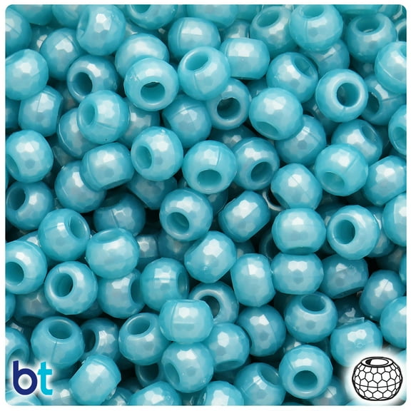 BeadTin Sky Blue Pearl 9mm Faceted Barrel Pony Beads (500pcs)