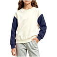 thumbnail image 2 of LOINRODI Kids Color Block Raglan Sweatshirt, Loose Fit Raglan Sleeve Pullover Crewneck Color Block Boys Girls Fall Daily Tops Navy Size 2-3 T, 2 of 9