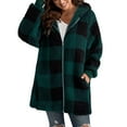 thumbnail image 2 of Womens Jacket Women's Plush Coat Long Sleeve Plaid Hooded Zipper with Pocket Loose Coat Womens Trench Coat GN1 M, 2 of 5