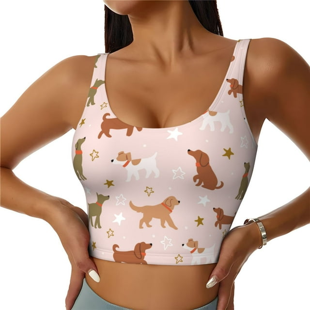 Balery Star Cute Dog Pattern Racerback Sports Bras for Women - Padded Seamless High Impact Support for Yoga Gym Workout Fitness-Large