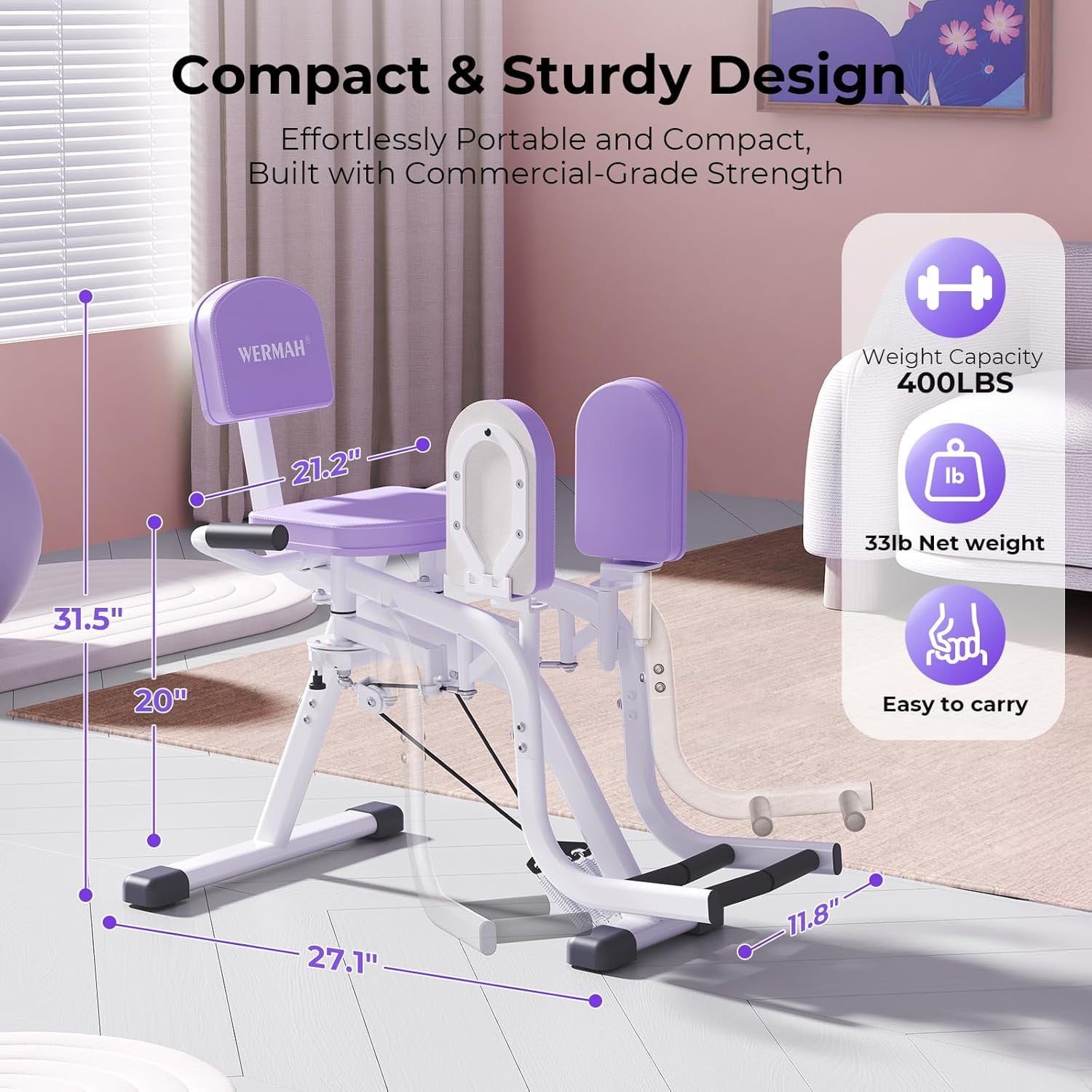 Hip Abduction Machine, Inner and Outer Thigh Machine for Home Gym, Abductor Adductor Machine for Women, Compact Glute Workout Machine for Strength Training