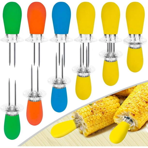 Soportes para mazorcas de maíz de acero inoxidable, diseño entrelazado de primera calidad para un almacenamiento seguro y diseño ergonómico para un agarre cómodo, 6 pares para cocinar en casa y hacer