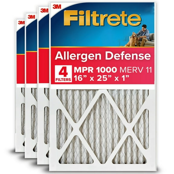 Filtrete 16x25x1 HVAC Furnace Air Filter, MPR 1000 MERV 11, Allergen Defense, 4 Pack