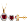 Elegant 0.80 Ctw Created Round Shaped Garnet & White Sapphire Necklace And Earrings Set In 14K Yellow Gold Plated