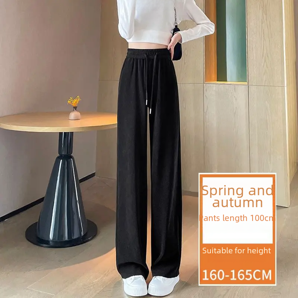 Pantalones de campana de cintura alta para mujer, pantalones casuales de punto de pierna recta, adelgazantes, nuevo estilo de primavera, talla pequeña, largos hasta el suelo