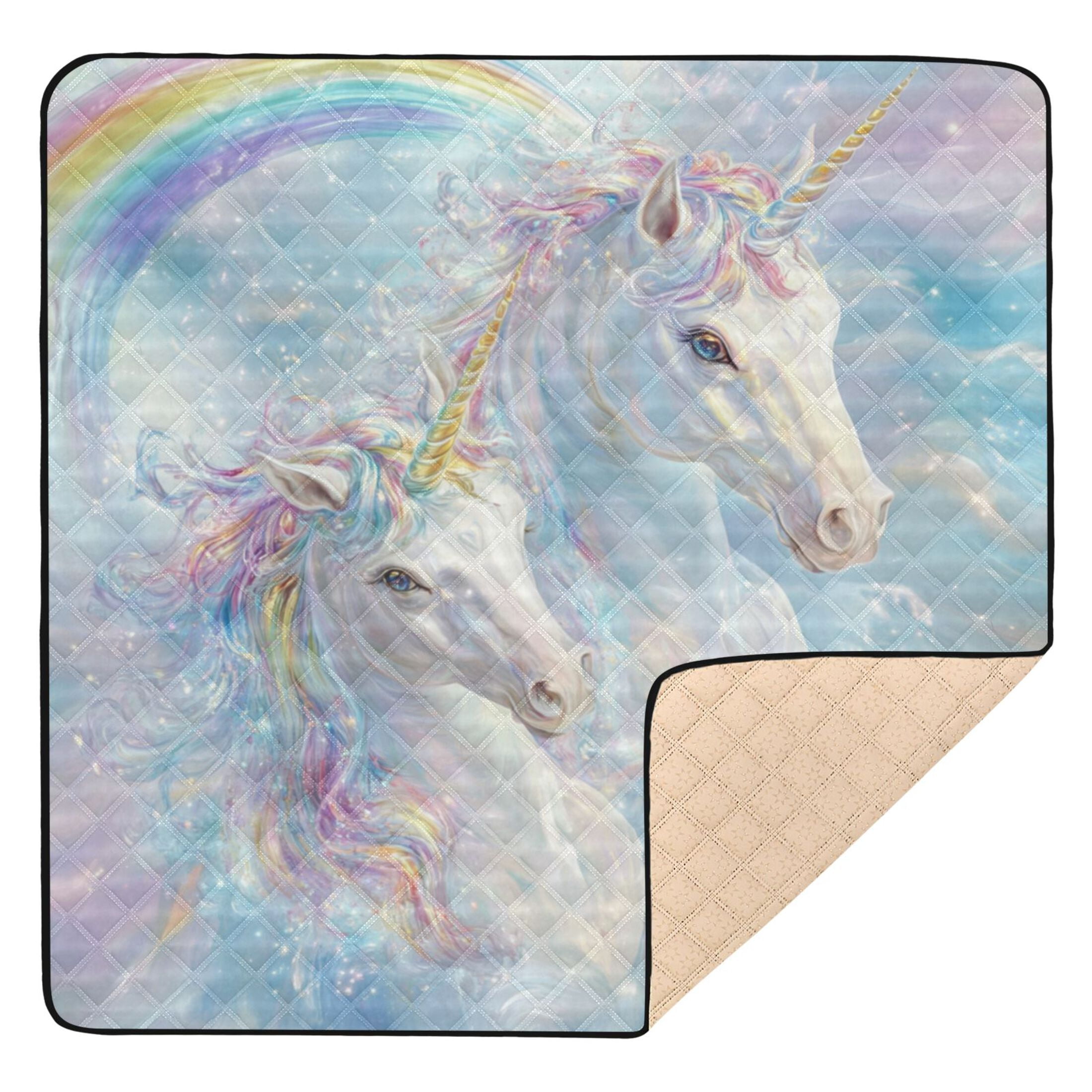 WOBOGO Rainbow Unicorns Baby Playmats Extra Large Waterproof Rollable Activity Pads for Toddlers 50×50inch