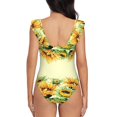 thumbnail image 6 of Yiaed Sunflowers On A Yellow Background Print Women's Ruffled One Piece Swimsuit V Neck Swimwear Slimming Monokini for Woman-Large, 6 of 8