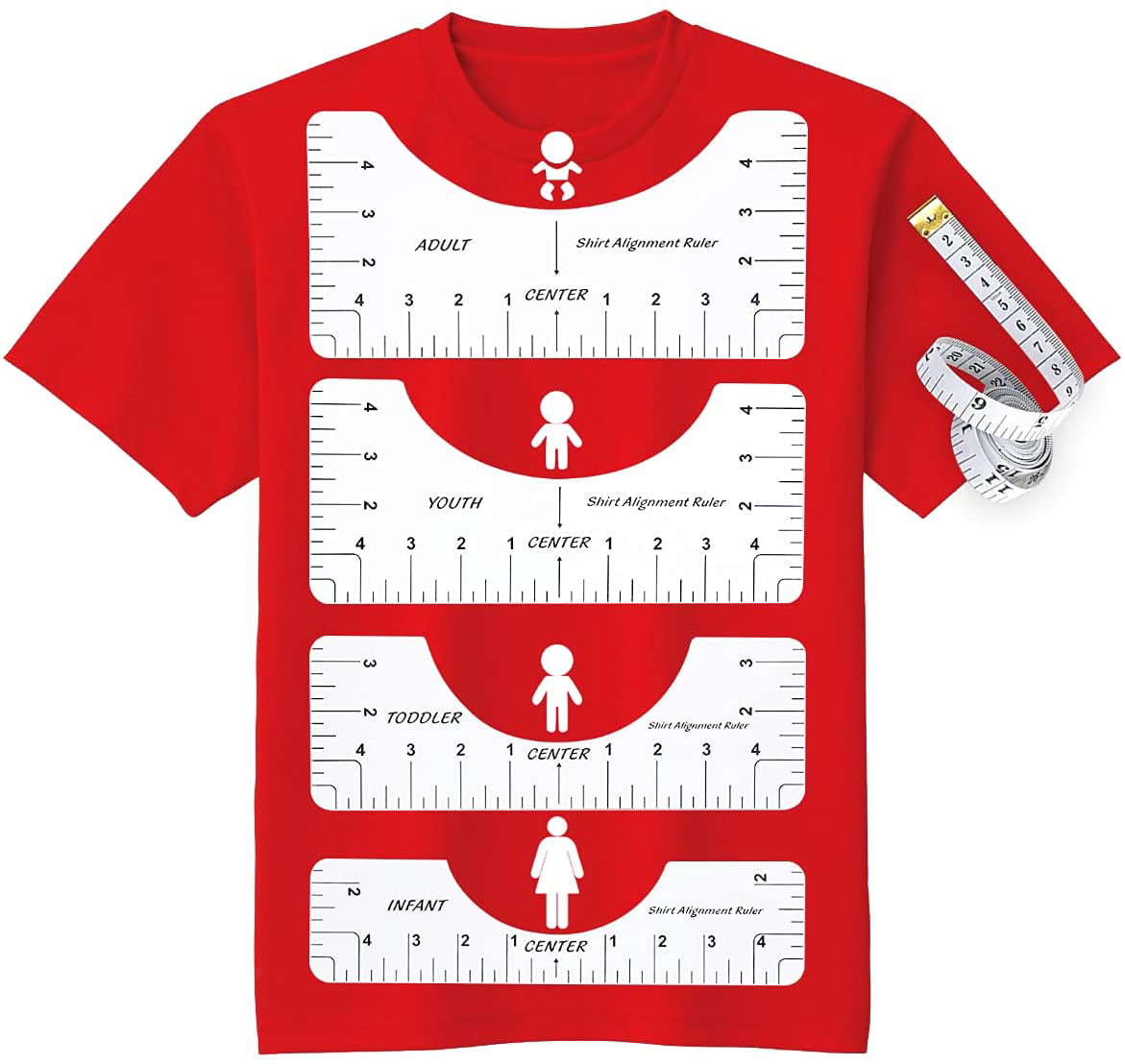T-Shirt Alignment Rulers to Center Designs Suitable for Adult Youth Toddler Infant Craft Ruler With Guiding Tool for Vinyl Placement Heat Press Cricut Sublimation 7pcs T-Shirt Ruler Guide Set 