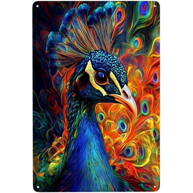 Letreros metálicos de pavo real coloridos para decoración de pared, 8 x 12 pulgadas