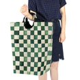 thumbnail image 4 of Yayeee Freestanding Laundry Hamper with Handle Collapsible Large Storage Basket for Clothes, Green and White Plaid Pattern, 4 of 7
