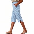 thumbnail image 2 of cocolona Womens Summer Casual Striped Linen Shorts Elastic Waist Splited Wide Leg Knee Length Beach Shorts with Pockets, 2 of 5